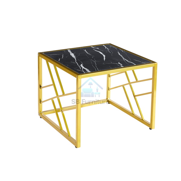 Black oval side table with gold frame