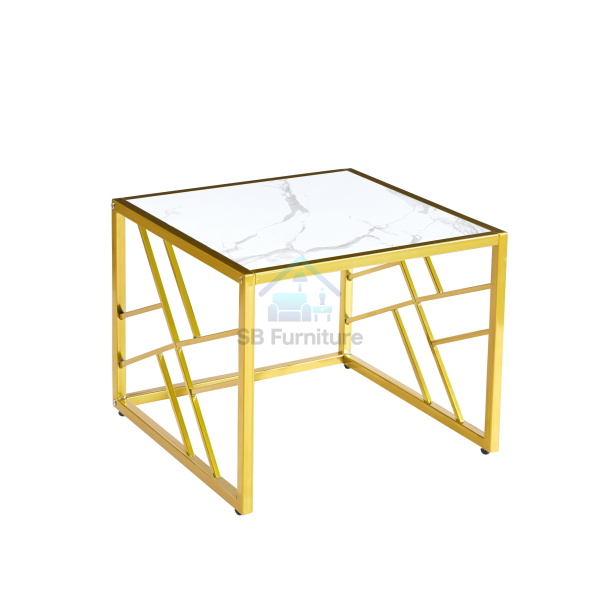 White Side table with Gold Frame